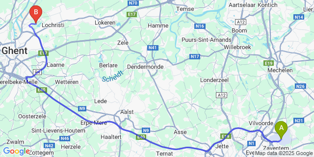 Map: Brussels Zaventem Airport (BRU) to Perre