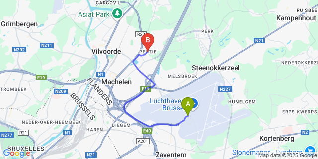 Map: Brussels Zaventem Airport (BRU) to Peutie