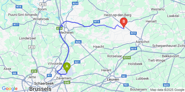 Map: Brussels Zaventem Airport (BRU) to Pijpelheide