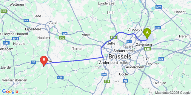 Map: Brussels Zaventem Airport (BRU) to Pollare