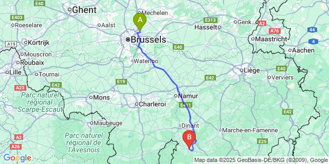 Map: Brussels Zaventem Airport (BRU) to Pondrôme