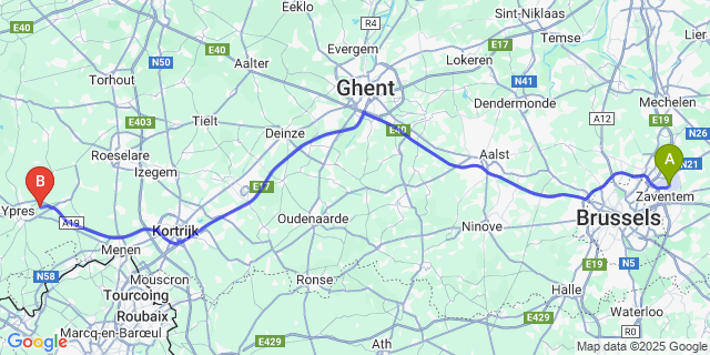 Map: Brussels Zaventem Airport (BRU) to Potyze