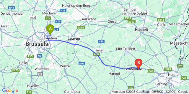 Map: Brussels Zaventem Airport (BRU) to Pousset