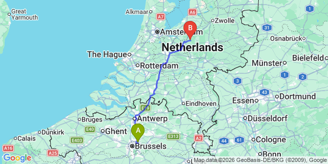 Map: Brussels Zaventem Airport (BRU) to Putten