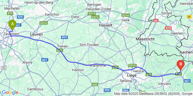 Map: Brussels Zaventem Airport (BRU) to Rabotrath