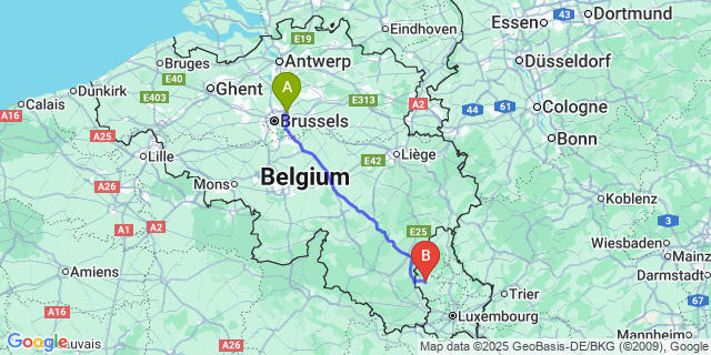 Map: Brussels Zaventem Airport (BRU) to Rambrouch