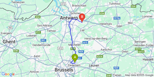 Map: Brussels Zaventem Airport (BRU) to Ranst