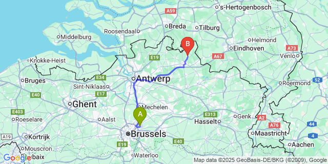 Map: Brussels Zaventem Airport (BRU) to Ravels