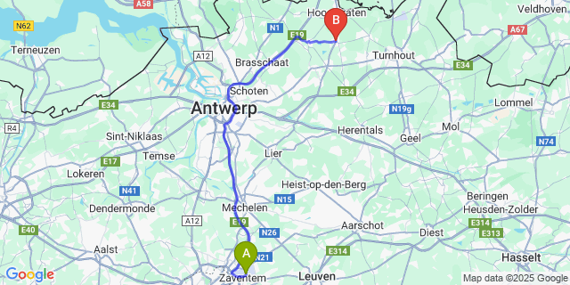 Map: Brussels Zaventem Airport (BRU) to Rijkevorsel