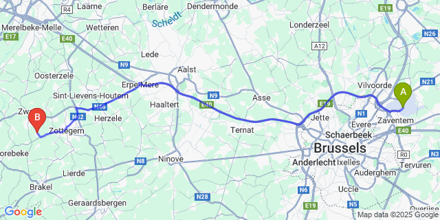 Map: Brussels Zaventem Airport (BRU) to Roborst