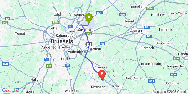 Map: Brussels Zaventem Airport (BRU) to Rosieres