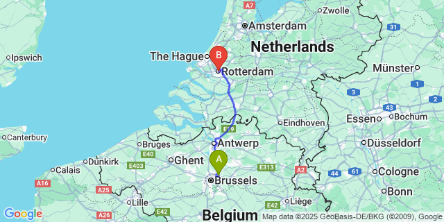 Map: Brussels Zaventem Airport (BRU) to Rotterdam