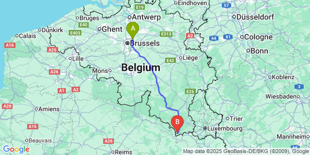 Map: Brussels Zaventem Airport (BRU) to Rouvroy