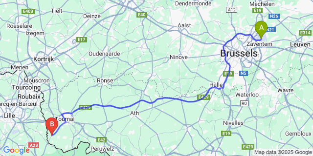 Map: Brussels Zaventem Airport (BRU) to Rumes