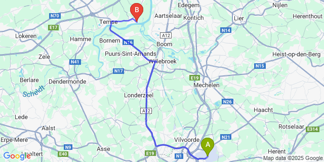 Map: Brussels Zaventem Airport (BRU) to Rupelmonde