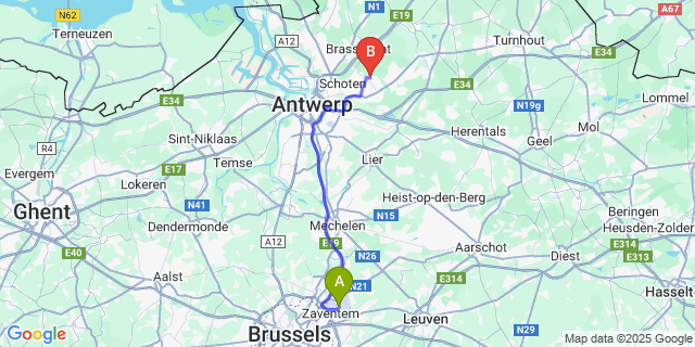 Map: Brussels Zaventem Airport (BRU) to s Gravenwezel