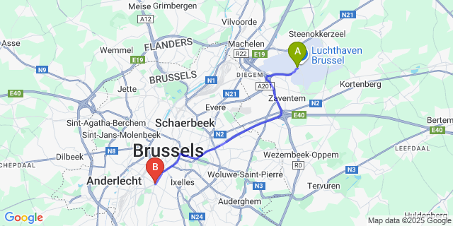 Map: Brussels Zaventem Airport (BRU) to Saint-Gilles