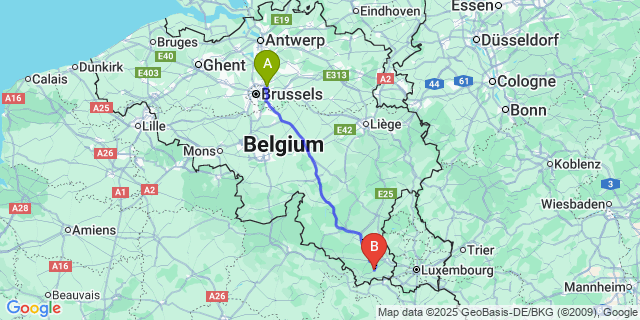Map: Brussels Zaventem Airport (BRU) to Saint-Léger