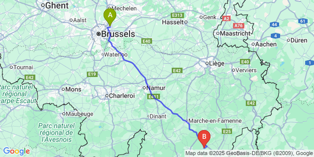 Map: Brussels Zaventem Airport (BRU) to Saint-Ode