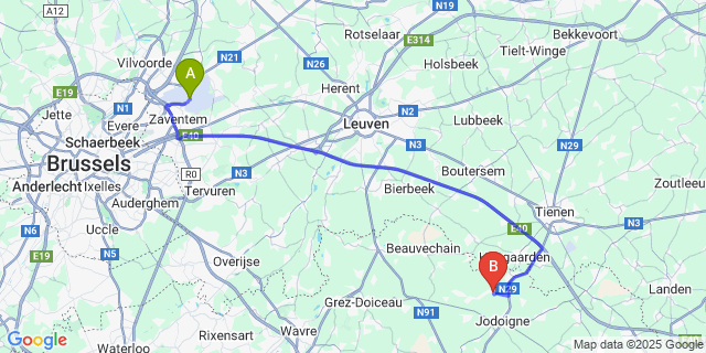 Map: Brussels Zaventem Airport (BRU) to Saint - Remy-Geest