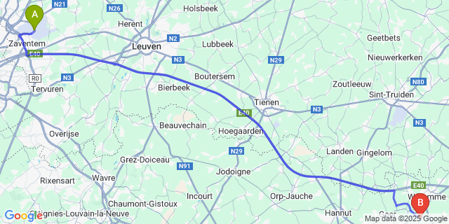 Map: Brussels Zaventem Airport (BRU) to Saives
