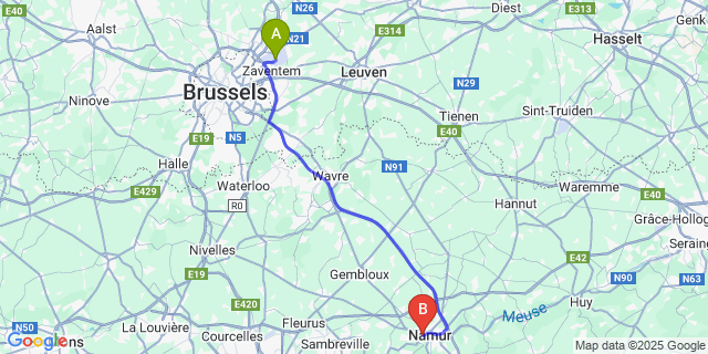 Map: Brussels Zaventem Airport (BRU) to Salzinnes