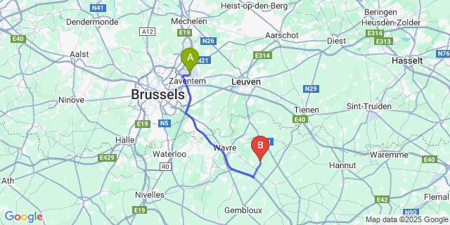 Map: Brussels Zaventem Airport (BRU) to Sart-Risbart