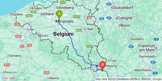 Map: Brussels Zaventem Airport (BRU) to Schengen
