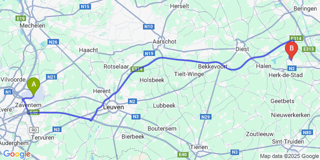 Map: Brussels Zaventem Airport (BRU) to Schulen