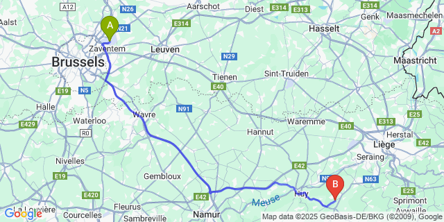 Map: Brussels Zaventem Airport (BRU) to Scry