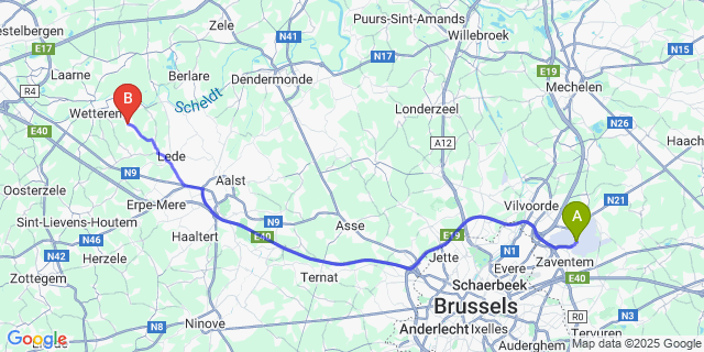 Map: Brussels Zaventem Airport (BRU) to Serskamp