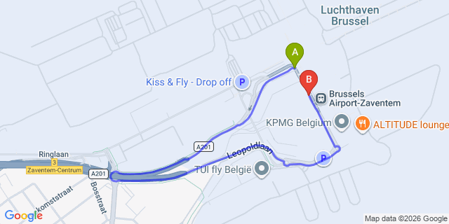 Map: Brussels Zaventem Airport (BRU) to Sheraton Brussels Airport Hotel