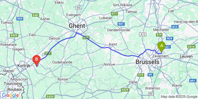 Map: Brussels Zaventem Airport (BRU) to Sint-Lodewijk