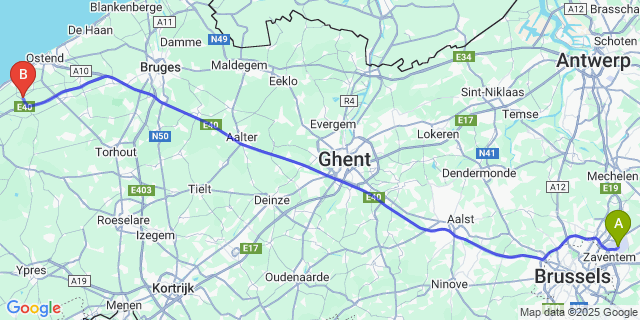 Map: Brussels Zaventem Airport (BRU) to Slijpe