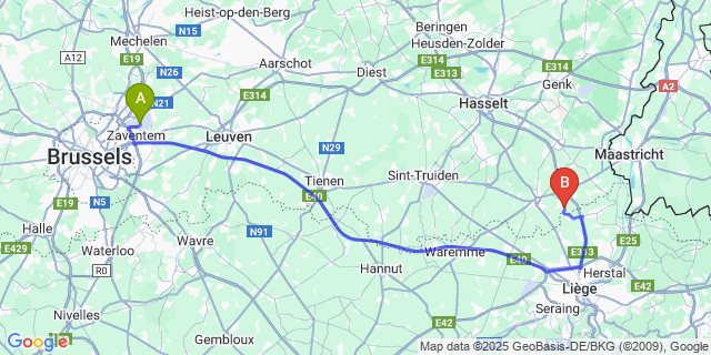 Map: Brussels Zaventem Airport (BRU) to Sluizen