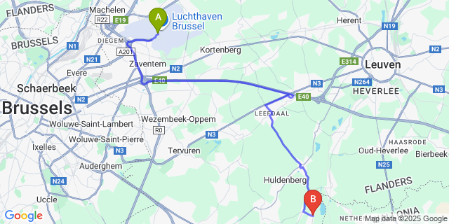 Map: Brussels Zaventem Airport (BRU) to St-Agatha-Rode