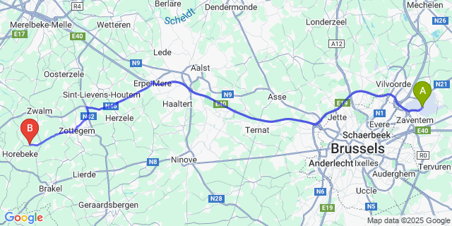Map: Brussels Zaventem Airport (BRU) to St-Blasius-Boekel