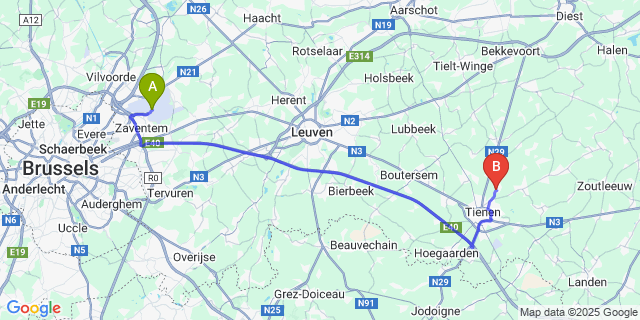 Map: Brussels Zaventem Airport (BRU) to St-Margriete-Houtem