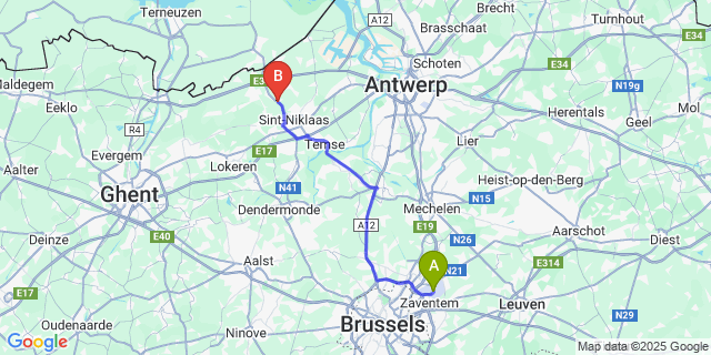 Map: Brussels Zaventem Airport (BRU) to St-Pauwels