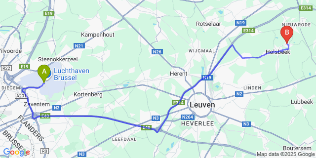 Map: Brussels Zaventem Airport (BRU) to St-Pieters-Rode