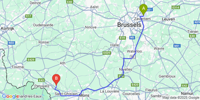 Map: Brussels Zaventem Airport (BRU) to Stambruges