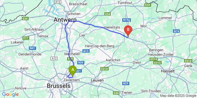 Map: Brussels Zaventem Airport (BRU) to Stelen
