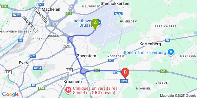 Map: Brussels Zaventem Airport (BRU) to Sterrebeek