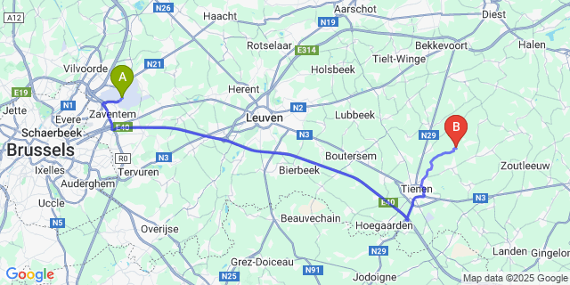 Map: Brussels Zaventem Airport (BRU) to Stok