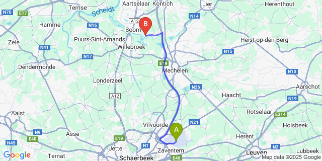 Map: Brussels Zaventem Airport (BRU) to Terhagen