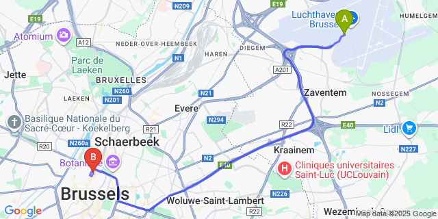 Map: Brussels Zaventem Airport (BRU) to The Usual Brussels