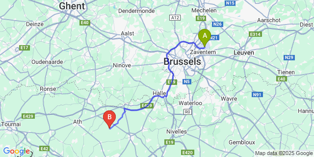 Map: Brussels Zaventem Airport (BRU) to Thoricourt