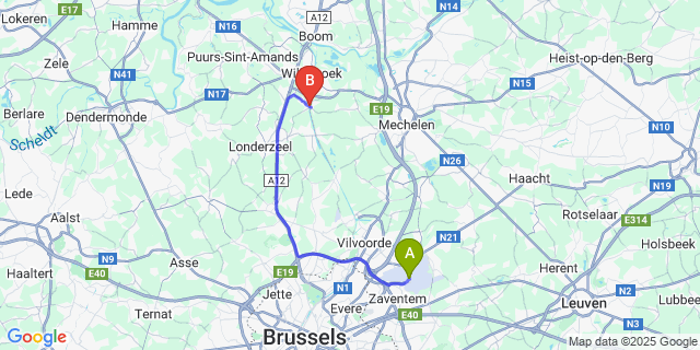 Map: Brussels Zaventem Airport (BRU) to Tisselt