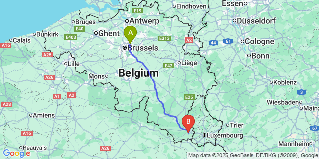 Map: Brussels Zaventem Airport (BRU) to Udange