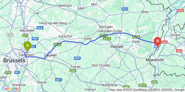 Map: Brussels Zaventem Airport (BRU) to Uikhoven